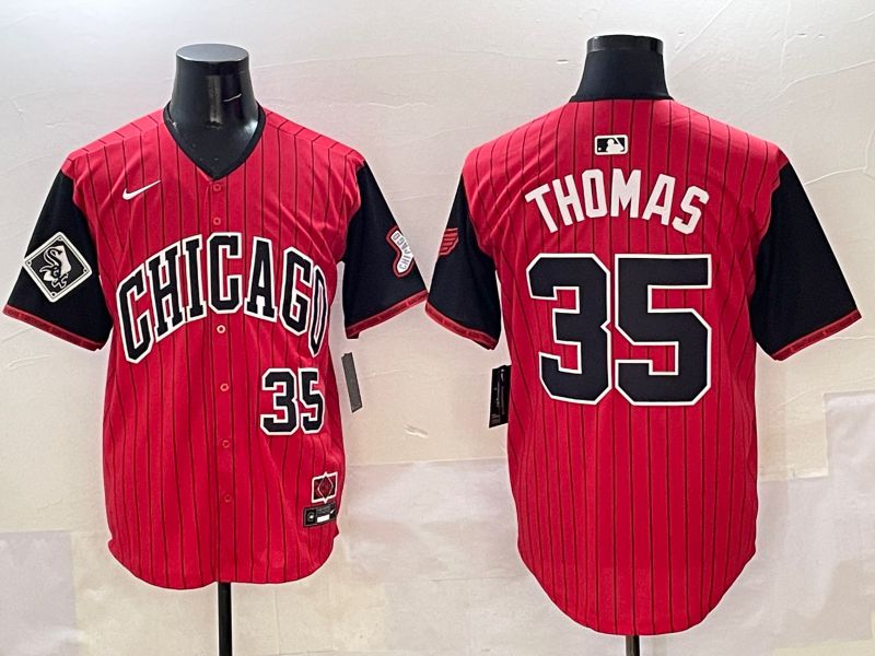 Men Chicago White Sox #35 Thomas Red Stripe Joint Name 2025 Nike MLB Jersey style 14->chicago white sox->MLB Jersey